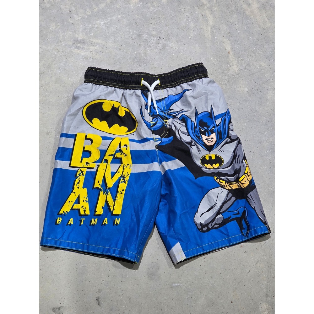 DC Comics Justice League Batman Boys Swim Trunks Blue Grey Board Shorts Size 7